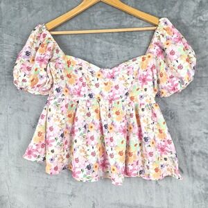 Womens Top Large Babydoll Romantic Floral Sweetheart Feminine Coquette Milkmaid